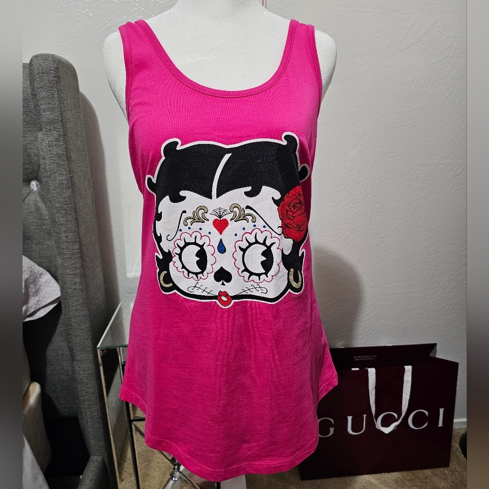 Betty Boop Women's Razorback Tank Pink Size Large NWOT